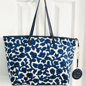 Draper James Blue Floral Navy Trim Tote Bag